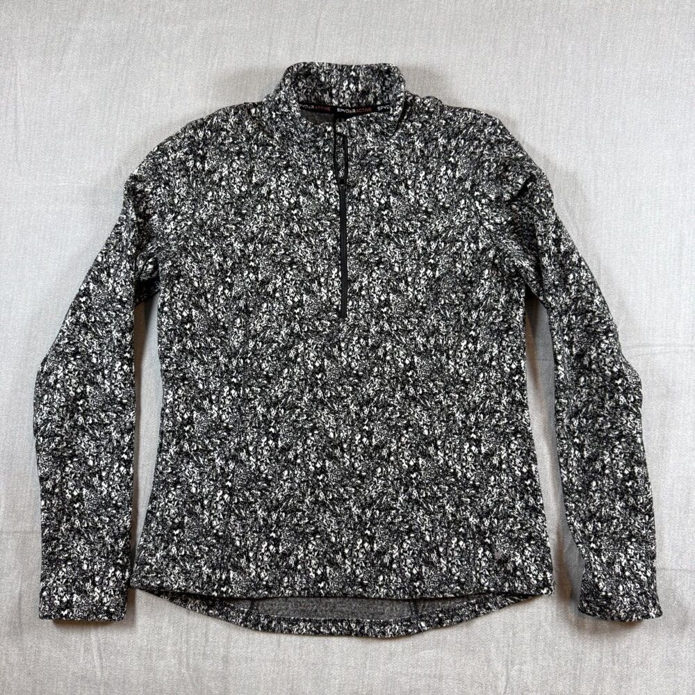 Spyder Active Womens Pullover L Black White Quarter Zip Stretch Fleece Athletic